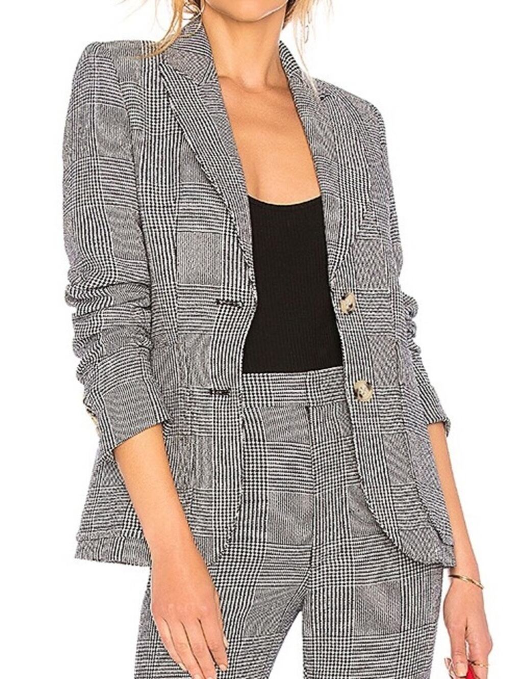 Smythe Glen Plaid Portrait Neck Blazer Linen Blend Tailored Jacket Sz 8